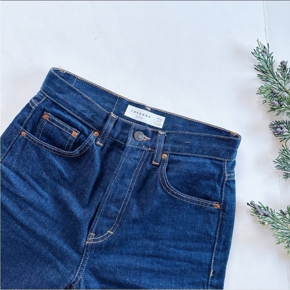 Topshop Women’s Editor Jeans Straight Leg In Dark Wash - Picture 8 of 9